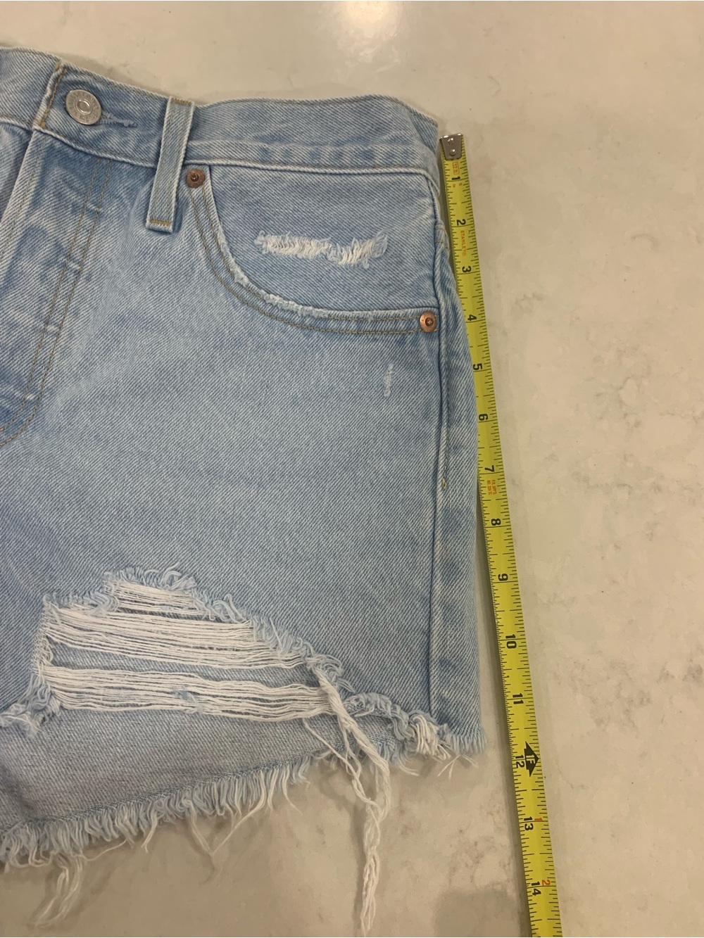 Levi's Light Blue Distressed Denim Cutoff Shorts - Picture 2 of 10